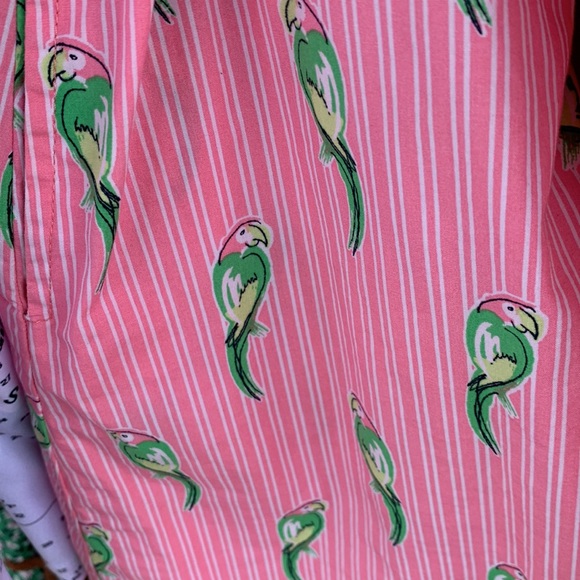 Crown & Ivy Large and XL Whimsical Pink Parrot Button Accent Cold Shoulder dress - Picture 6 of 6